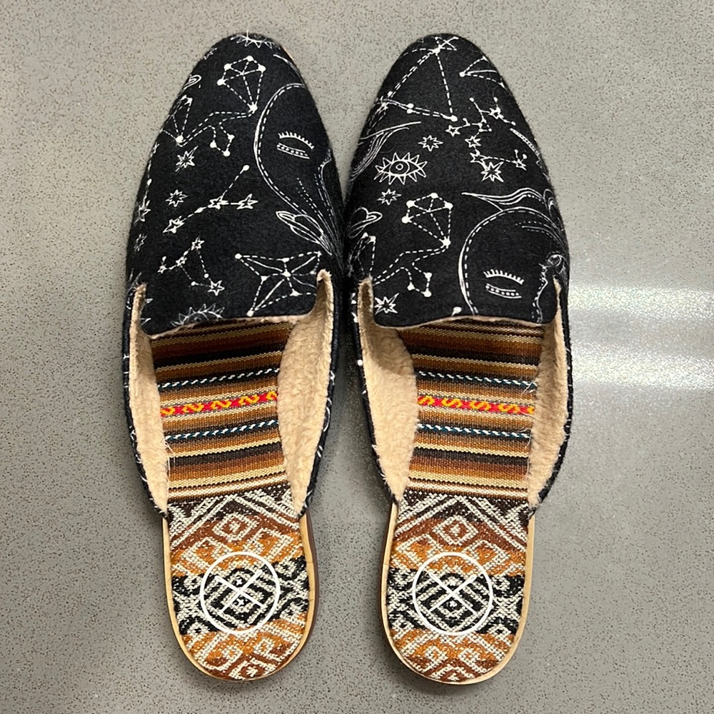 Constellation print slide on shoes